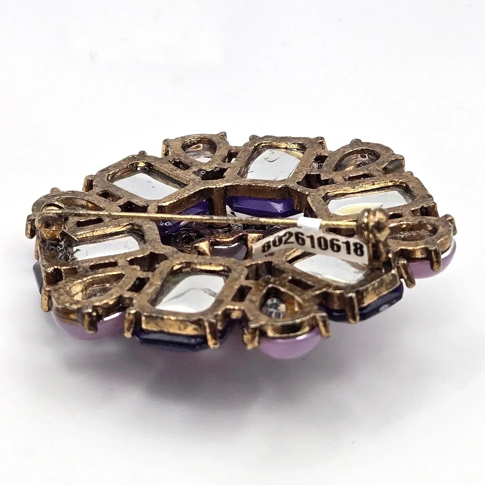 Fortunoff Vintage‎ Purple Pink Rhinestone Cabochon Flower Brooch Pin 2.5 Inch